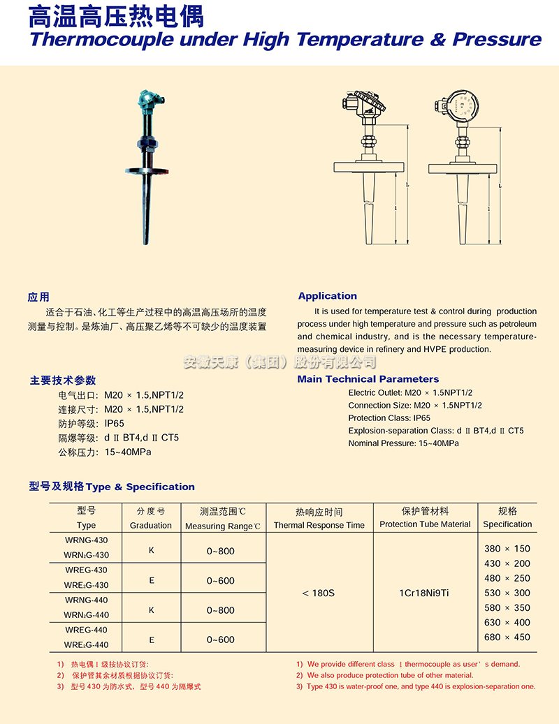 高溫高壓熱電偶