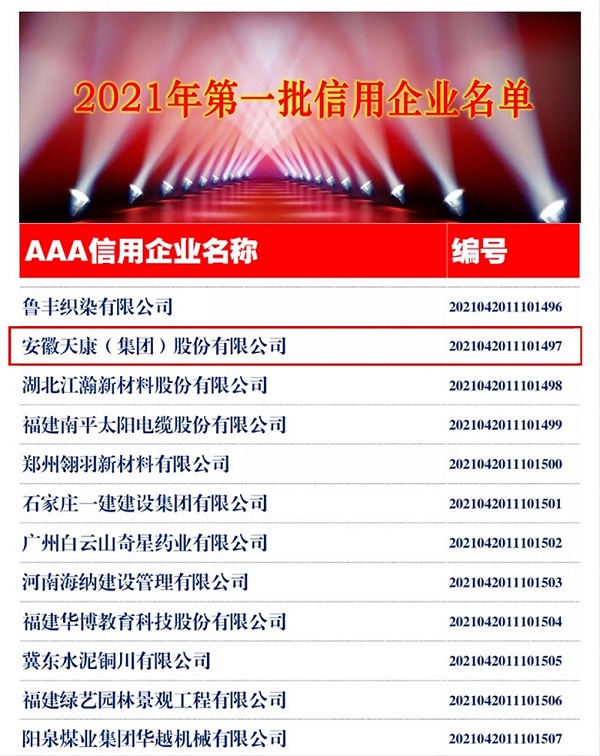 中國(guó)企聯(lián)2021年第一批信用企業(yè)列表